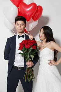红白色婚礼红玫瑰花时尚浪漫婚纱情侣背景