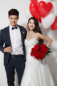 红白色婚礼红玫瑰花时尚浪漫婚纱情侣背景