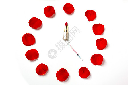 玫瑰指针素材口红注射器花瓣背景