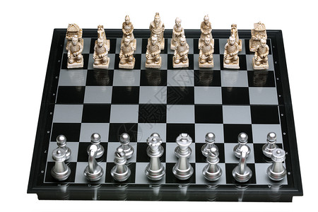 黑色兵马俑国际象棋棋盘对弈背景