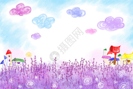 紫色闹钟卡通花卉插画背景