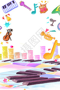 音乐音符卡通各种乐器插画背景
