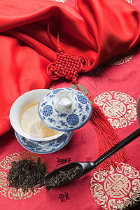 中式茶具装饰红色中式茶具背景