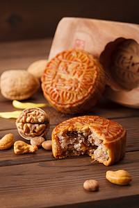 贺中秋文字设计中秋节各个口味的美味月饼背景