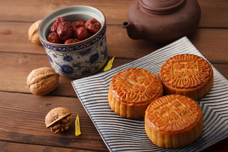 汉字之美传统古典月饼静物背景