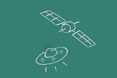 宇宙飞船卡通卫星构图教育黑板画背景