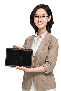 青年女教师拿着平板电脑图片