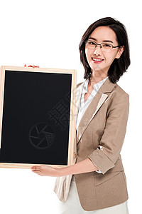 微笑青年女教师拿着黑板图片