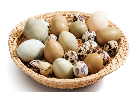 新鲜一筐鸡蛋鸭蛋鹌鹑蛋背景图片