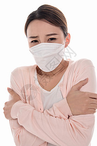 身体防护生病的青年女人戴口罩背景