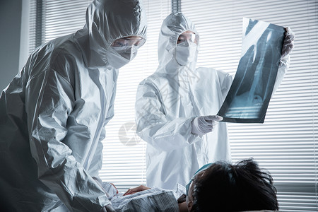 人体防护医务工作者和患者在病房背景