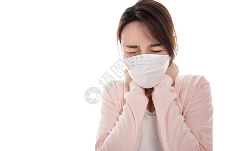流感症状生病的青年女人戴口罩背景