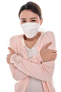 身体防护生病的青年女人戴口罩背景