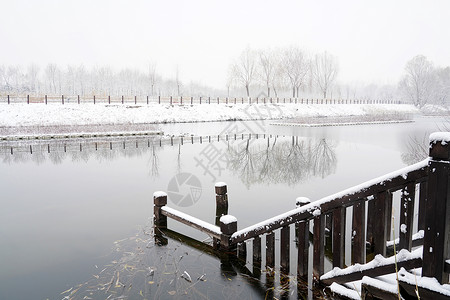 河岸栈道立冬二十四节气环境大雪后的景象背景