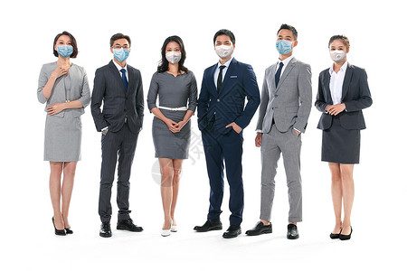 预防冠状肺炎病毒预防新型冠状安全戴口罩的商务人士背景