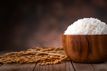 的一碗米饭和水稻高清图片