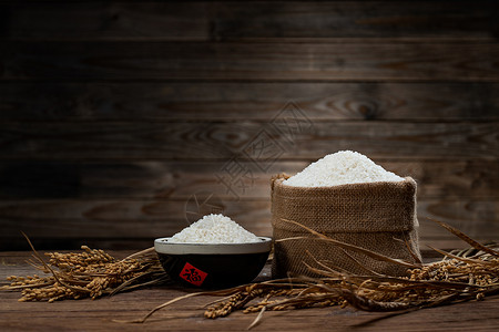 麻袋元素亚洲传统节日东方食品一碗大米和一袋大米背景