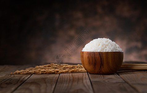 饮食丰收一碗米饭和水稻高清图片