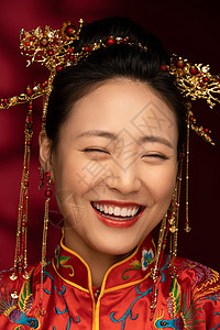 美丽人生毛笔字美丽的中式新娘笑容特写背景