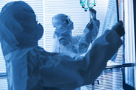 2019新型冠状病预防新型冠状在病房里工作的医务工作者背景