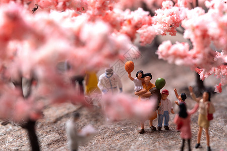 小幸福树樱花树下的医护人员和游客背景