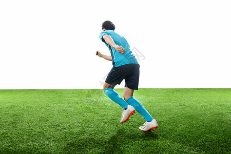蓝色奔跑体育活动体育健身一名男足球运动员踢球背景