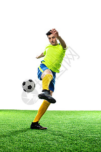 射门彩色图片青年男人一名男足球运动员踢球图片
