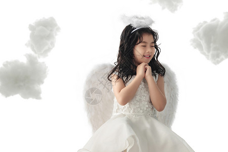 翅膀自做装扮成长童年快乐的小天使做祈祷背景