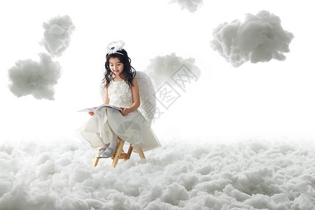 翅膀书素材享乐摄影坐在梯子上看书的小天使背景