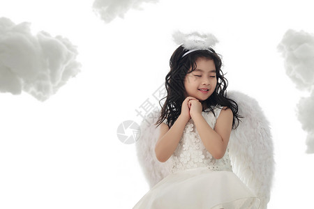 翅膀自做天空棉花成长快乐的小天使做祈祷背景