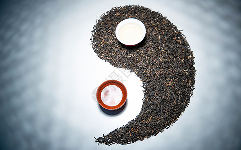 茶叶标志茶叶和茶杯组成的太极图案背景