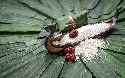 珍珠椰子船美味文化甜品龙舟粽子背景