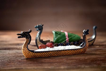 船类元素传统节日美食粽子和龙舟背景