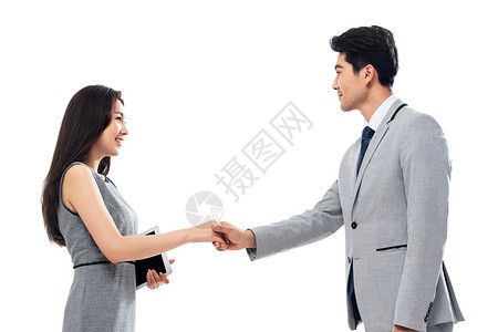 销售能力便利团队正装商务人士握手背景
