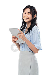乐趣成就亚洲拿平板电脑的商务女士图片
