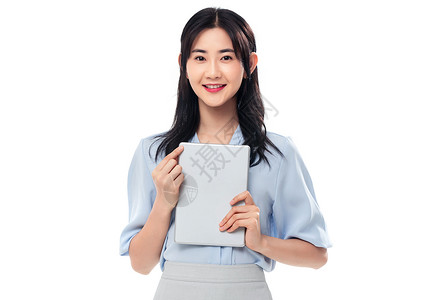 亚洲正面视角职业拿平板电脑的商务女士图片
