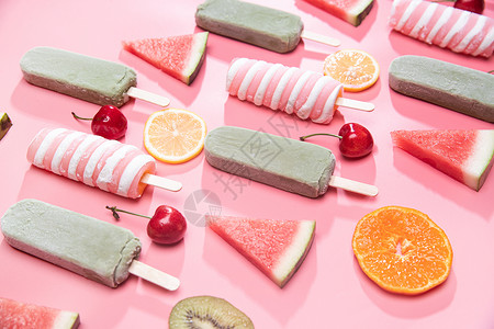 奶油西瓜冰棒冰淇淋水果和冰棍背景