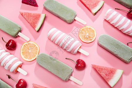 火龙果冰淇淋不同的水果和不同的冰棍背景