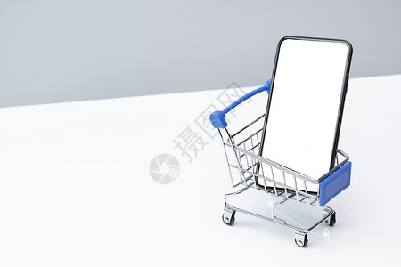 超小空白素材北京亚洲经济购物车和空白屏幕的手机背景