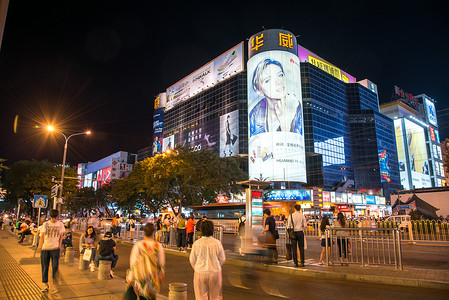 创意道路汽车海报场景图片北京西单商业街背景