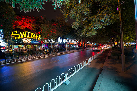 酷炫酒吧海报北京商业街夜景背景