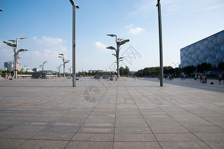 国际奥林匹克国际著名景点无法辨认的人空旷北京游泳中心水立方背景