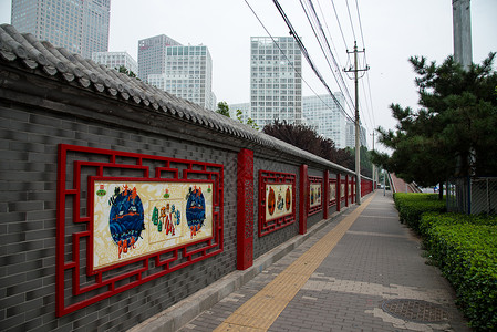 道路绘画素材北京城市道路和商务办公楼背景