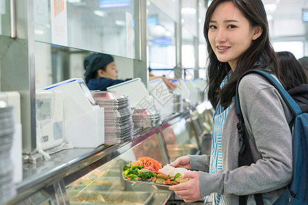 食堂标语食堂文化成年人20到24岁快乐大学生在食堂里用餐背景