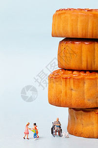 塑料小凳子中秋节各个口味的美味月饼背景