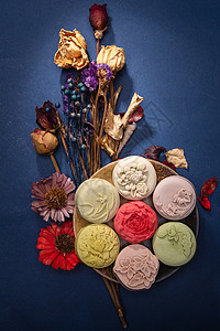 花朵组合元素中秋节月饼创意组合拍摄背景