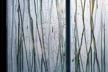 格子透明素材无人雨后的窗户背景