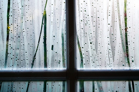 格子透明素材玻璃雨后的窗户局部背景