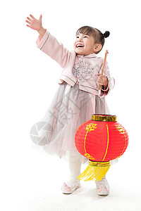 拿着亚洲人一个小女孩手提红色灯笼庆祝新年高清图片