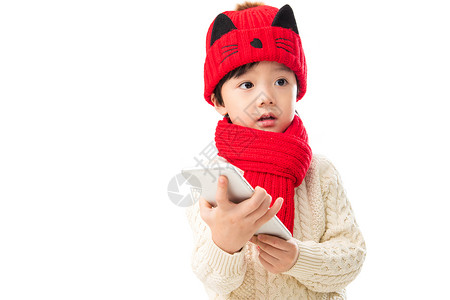 有趣的2岁到3岁动物形象小男孩拿着手机图片